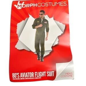 Men's 80's Aviator Flight Suit Costume - Green